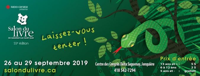 Affiche officielle du Salon du livre du Saguenay–Lac-Saint-Jean 2019.